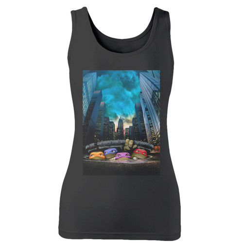High quality print of this slim fit teenage mutant ninja turtles hiding in a hole women tank top will turn heads. And bystanders won't be disappointed - the racerback cut looks good one any woman's shoulders.