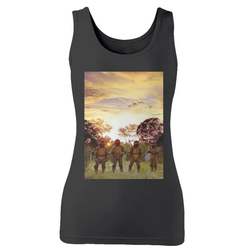 High quality print of this slim fit teenage mutant ninja turtles women tank top will turn heads. And bystanders won't be disappointed - the racerback cut looks good one any woman's shoulders.
