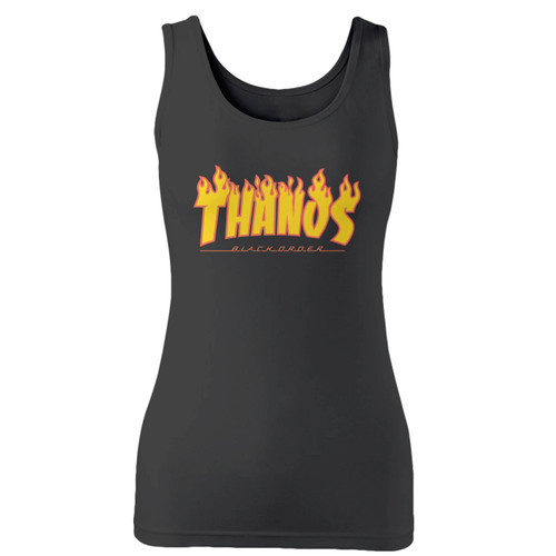 High quality print of this slim fit thanos flame logo women tank top will turn heads. And bystanders won't be disappointed - the racerback cut looks good one any woman's shoulders.