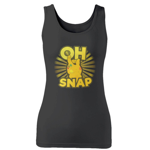 High quality print of this slim fit thanos oh snap! women tank top will turn heads. And bystanders won't be disappointed - the racerback cut looks good one any woman's shoulders.