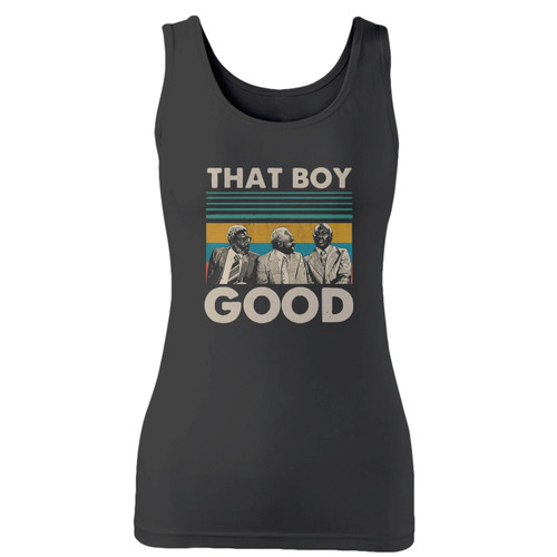 High quality print of this slim fit that boy good vintage retro women tank top will turn heads. And bystanders won't be disappointed - the racerback cut looks good one any woman's shoulders.