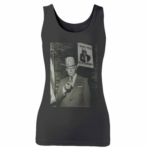 High quality print of this slim fit the man who modeled as uncle sam women tank top will turn heads. And bystanders won't be disappointed - the racerback cut looks good one any woman's shoulders.