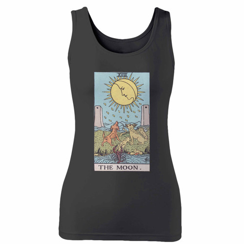 High quality print of this slim fit the moon tarot card women tank top will turn heads. And bystanders won't be disappointed - the racerback cut looks good one any woman's shoulders.