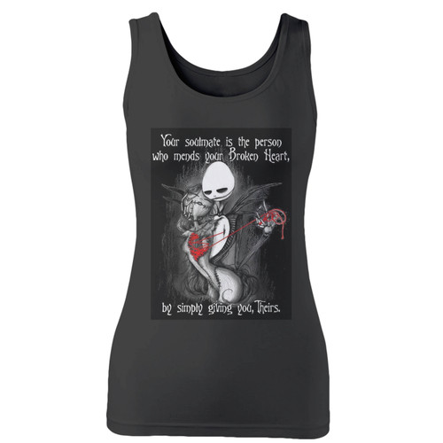 High quality print of this slim fit the nightmare before christmas broken heart women tank top will turn heads. And bystanders won't be disappointed - the racerback cut looks good one any woman's shoulders.