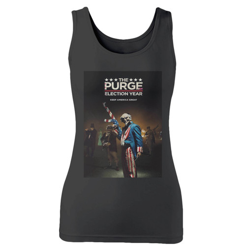 High quality print of this slim fit the purge election year movie women tank top will turn heads. And bystanders won't be disappointed - the racerback cut looks good one any woman's shoulders.