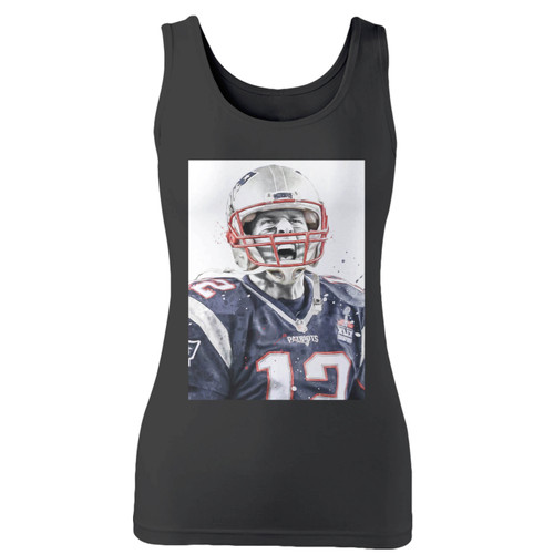 High quality print of this slim fit tom brady new england patriots inspired women tank top will turn heads. And bystanders won't be disappointed - the racerback cut looks good one any woman's shoulders.