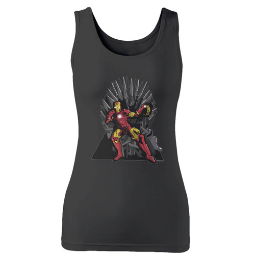High quality print of this slim fit tony stark on the iron throne game of thrones women tank top will turn heads. And bystanders won't be disappointed - the racerback cut looks good one any woman's shoulders.