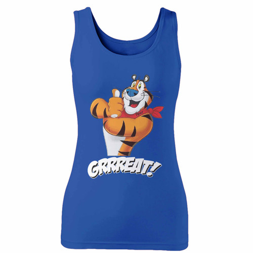 High quality print of this slim fit tony the tiger cereal mascot women tank top will turn heads. And bystanders won't be disappointed - the racerback cut looks good one any woman's shoulders.