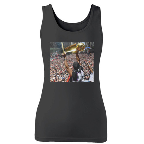 High quality print of this slim fit toronto raptors parade kyle lowry the larry o'brian trophy women tank top will turn heads. And bystanders won't be disappointed - the racerback cut looks good one any woman's shoulders.