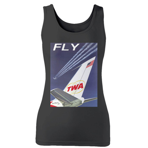 High quality print of this slim fit trans world airlines boeing 707 women tank top will turn heads. And bystanders won't be disappointed - the racerback cut looks good one any woman's shoulders.