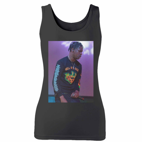 High quality print of this slim fit travis scott american rapper women tank top will turn heads. And bystanders won't be disappointed - the racerback cut looks good one any woman's shoulders.