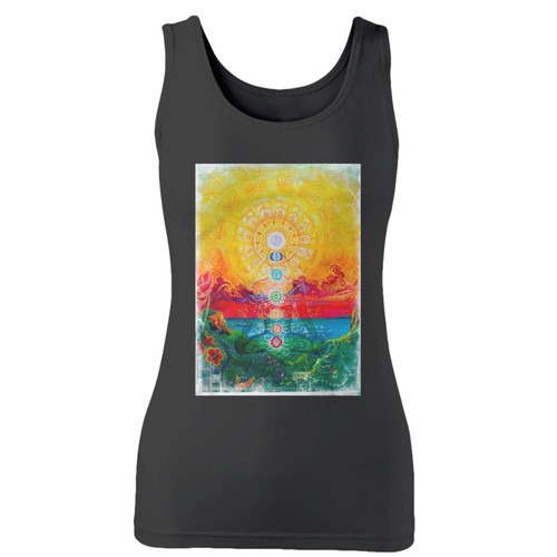 High quality print of this slim fit trippy lsd acid chakra meditation women tank top will turn heads. And bystanders won't be disappointed - the racerback cut looks good one any woman's shoulders.
