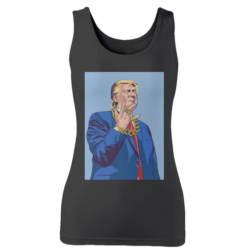 High quality print of this slim fit trump rapper meme women tank top will turn heads. And bystanders won't be disappointed - the racerback cut looks good one any woman's shoulders.