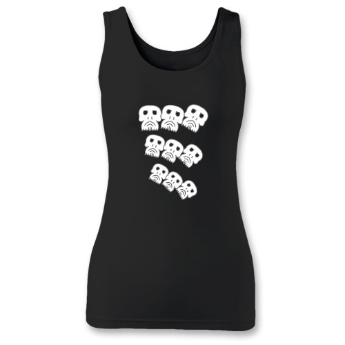 High quality print of this slim fit tumbling skulls inspired women tank top will turn heads. And bystanders won't be disappointed - the racerback cut looks good one any woman's shoulders.