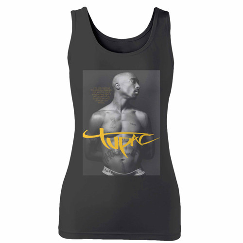 High quality print of this slim fit tupac shakur rapper women tank top will turn heads. And bystanders won't be disappointed - the racerback cut looks good one any woman's shoulders.