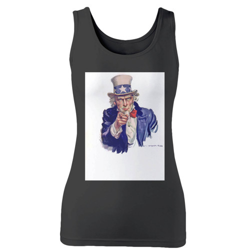 High quality print of this slim fit uncle sam i want you women tank top will turn heads. And bystanders won't be disappointed - the racerback cut looks good one any woman's shoulders.