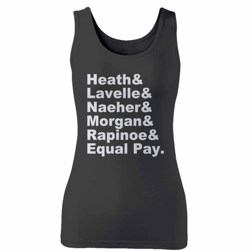 High quality print of this slim fit us women's soccer equal pay women tank top will turn heads. And bystanders won't be disappointed - the racerback cut looks good one any woman's shoulders.