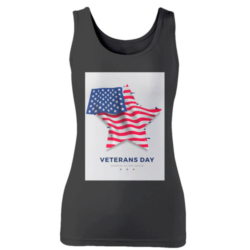 High quality print of this slim fit veterans day flag us women tank top will turn heads. And bystanders won't be disappointed - the racerback cut looks good one any woman's shoulders.