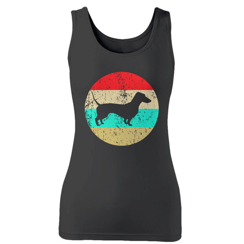 High quality print of this slim fit vintage retro dachshund women tank top will turn heads. And bystanders won't be disappointed - the racerback cut looks good one any woman's shoulders.