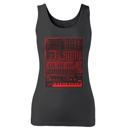 High quality print of this slim fit vintage synthesizer women tank top will turn heads. And bystanders won't be disappointed - the racerback cut looks good one any woman's shoulders.