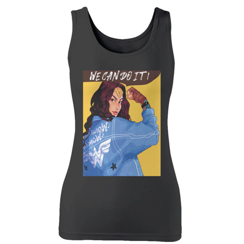 High quality print of this slim fit we can do it supergirl women tank top will turn heads. And bystanders won't be disappointed - the racerback cut looks good one any woman's shoulders.