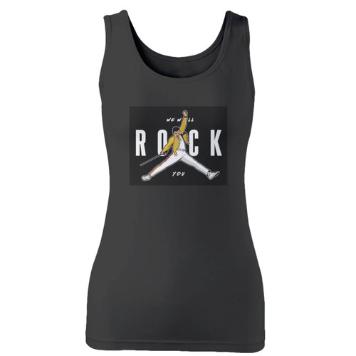 High quality print of this slim fit we will rock you women tank top will turn heads. And bystanders won't be disappointed - the racerback cut looks good one any woman's shoulders.