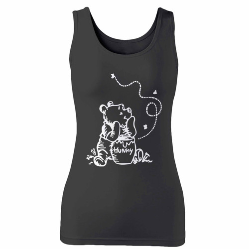 High quality print of this slim fit winnie the pooh eating honey women tank top will turn heads. And bystanders won't be disappointed - the racerback cut looks good one any woman's shoulders.