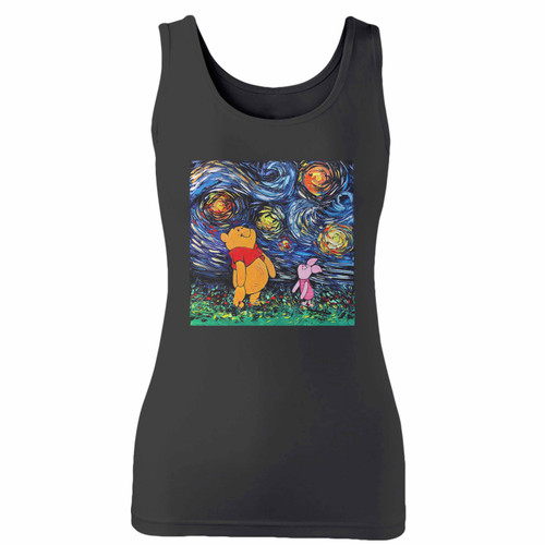 High quality print of this slim fit winnie the pooh van gogh starry nights women tank top will turn heads. And bystanders won't be disappointed - the racerback cut looks good one any woman's shoulders.