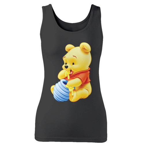 High quality print of this slim fit winnie the pooh women tank top will turn heads. And bystanders won't be disappointed - the racerback cut looks good one any woman's shoulders.