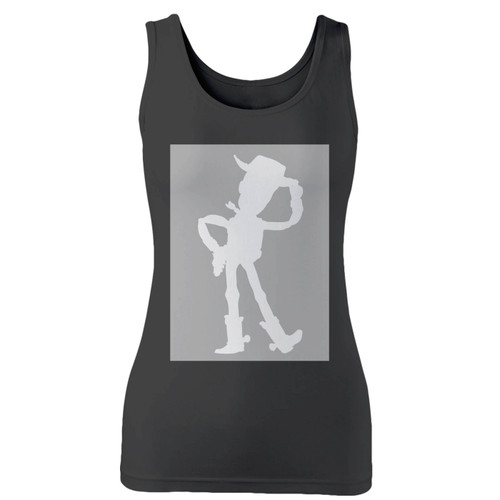High quality print of this slim fit woody toy story silhouette women tank top will turn heads. And bystanders won't be disappointed - the racerback cut looks good one any woman's shoulders.