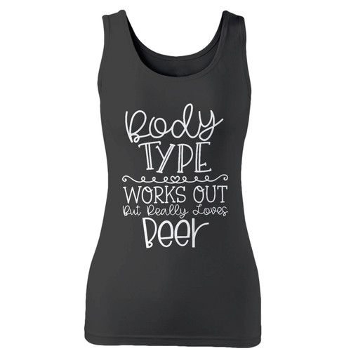 High quality print of this slim fit works out but really loves beer inspired women tank top will turn heads. And bystanders won't be disappointed - the racerback cut looks good one any woman's shoulders.