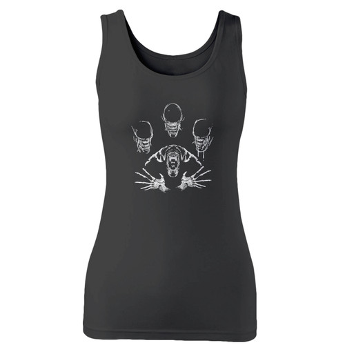 High quality print of this slim fit xenomorph alien rhapsody women tank top will turn heads. And bystanders won't be disappointed - the racerback cut looks good one any woman's shoulders.