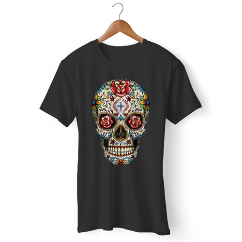 Sugar Skull Roses Eyes Day Of The Dead Men T Shirt