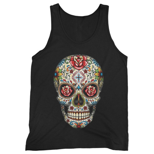 Our cotton sugar skull roses eyes day of the dead men tank top is perfect for those intense workouts in the gym, at practice or pickup games.