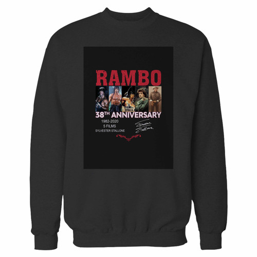 Your rambo 38th anniversary crewneck sweatshirt just got an update. This super comfortable and lighter weight crewneck will become your favorite go-to sweatshirt. The cozy spandex cuffs and waistband make this pill-resistant sweatshirt a fan favorite.And your group will look and feel their best in this premium ringspun cotton crew.