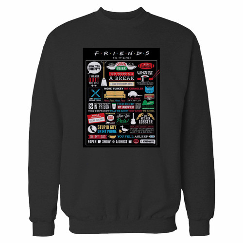 Your friends the tv series collage crewneck sweatshirt just got an update. This super comfortable and lighter weight crewneck will become your favorite go-to sweatshirt. The cozy spandex cuffs and waistband make this pill-resistant sweatshirt a fan favorite.And your group will look and feel their best in this premium ringspun cotton crew.