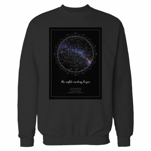 Your star map of the night sky crewneck sweatshirt just got an update. This super comfortable and lighter weight crewneck will become your favorite go-to sweatshirt. The cozy spandex cuffs and waistband make this pill-resistant sweatshirt a fan favorite.And your group will look and feel their best in this premium ringspun cotton crew.