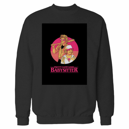 Your steve and dustin babysitter crewneck sweatshirt just got an update. This super comfortable and lighter weight crewneck will become your favorite go-to sweatshirt. The cozy spandex cuffs and waistband make this pill-resistant sweatshirt a fan favorite.And your group will look and feel their best in this premium ringspun cotton crew.