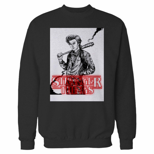 Your steve harrington stranger things crewneck sweatshirt just got an update. This super comfortable and lighter weight crewneck will become your favorite go-to sweatshirt. The cozy spandex cuffs and waistband make this pill-resistant sweatshirt a fan favorite.And your group will look and feel their best in this premium ringspun cotton crew.