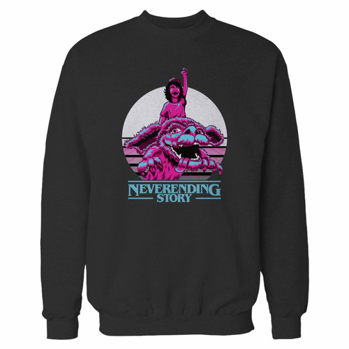 Your stranger things x the neverending story crewneck sweatshirt just got an update. This super comfortable and lighter weight crewneck will become your favorite go-to sweatshirt. The cozy spandex cuffs and waistband make this pill-resistant sweatshirt a fan favorite.And your group will look and feel their best in this premium ringspun cotton crew.