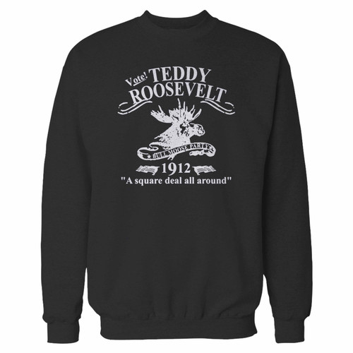 Your theodore roosevelt bull moose party political history crewneck sweatshirt just got an update. This super comfortable and lighter weight crewneck will become your favorite go-to sweatshirt. The cozy spandex cuffs and waistband make this pill-resistant sweatshirt a fan favorite.And your group will look and feel their best in this premium ringspun cotton crew.