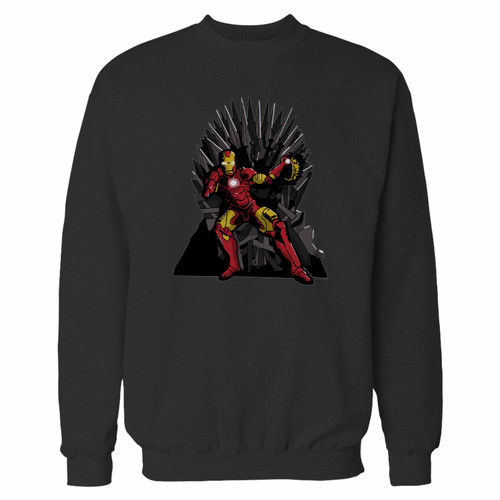 Your tony stark on the iron throne game of thrones crewneck sweatshirt just got an update. This super comfortable and lighter weight crewneck will become your favorite go-to sweatshirt. The cozy spandex cuffs and waistband make this pill-resistant sweatshirt a fan favorite.And your group will look and feel their best in this premium ringspun cotton crew.