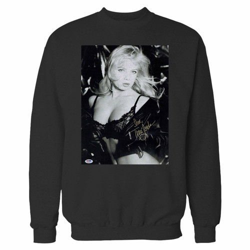 Your traci lords signed sexy calendar shoot crewneck sweatshirt just got an update. This super comfortable and lighter weight crewneck will become your favorite go-to sweatshirt. The cozy spandex cuffs and waistband make this pill-resistant sweatshirt a fan favorite.And your group will look and feel their best in this premium ringspun cotton crew.