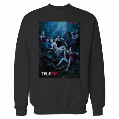 Your true blood tv show crewneck sweatshirt just got an update. This super comfortable and lighter weight crewneck will become your favorite go-to sweatshirt. The cozy spandex cuffs and waistband make this pill-resistant sweatshirt a fan favorite.And your group will look and feel their best in this premium ringspun cotton crew.