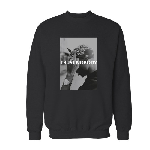 Your tupac 2 pac shakur trust nobody funny crewneck sweatshirt just got an update. This super comfortable and lighter weight crewneck will become your favorite go-to sweatshirt. The cozy spandex cuffs and waistband make this pill-resistant sweatshirt a fan favorite.And your group will look and feel their best in this premium ringspun cotton crew.