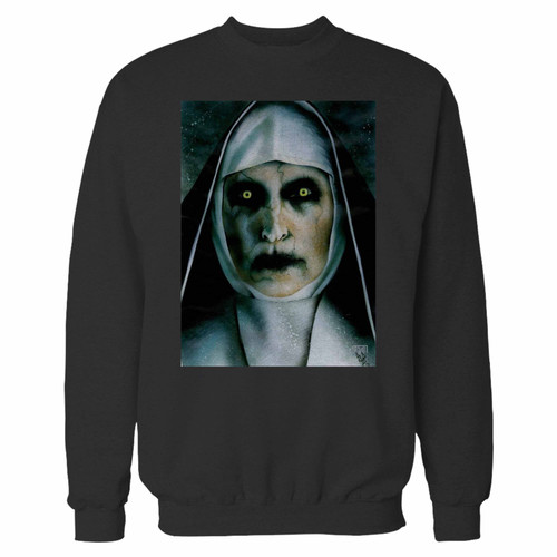 Your valak the demon nun halloween crewneck sweatshirt just got an update. This super comfortable and lighter weight crewneck will become your favorite go-to sweatshirt. The cozy spandex cuffs and waistband make this pill-resistant sweatshirt a fan favorite.And your group will look and feel their best in this premium ringspun cotton crew.