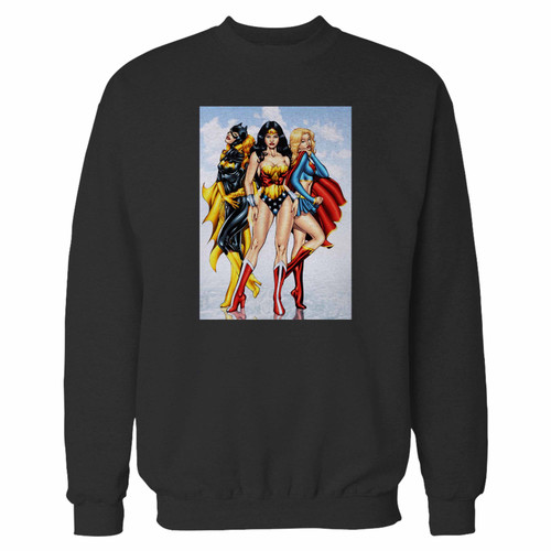 Your wonder woman batwoman superwoman crewneck sweatshirt just got an update. This super comfortable and lighter weight crewneck will become your favorite go-to sweatshirt. The cozy spandex cuffs and waistband make this pill-resistant sweatshirt a fan favorite.And your group will look and feel their best in this premium ringspun cotton crew.