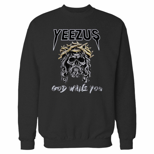 Your yeezus skull god want you crewneck sweatshirt just got an update. This super comfortable and lighter weight crewneck will become your favorite go-to sweatshirt. The cozy spandex cuffs and waistband make this pill-resistant sweatshirt a fan favorite.And your group will look and feel their best in this premium ringspun cotton crew.