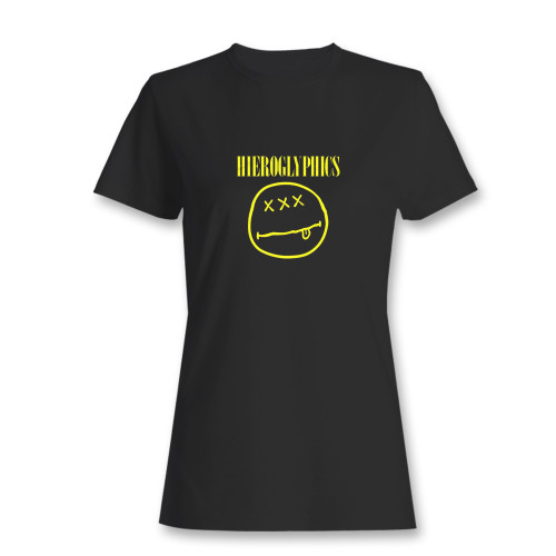 These are nirvana hieroglyphics parody women t shirt that are cute tied to the side or paired with a cardigan or jacket for a more styled look. So comfy and classic, they are sure to make your vacation extra magical.