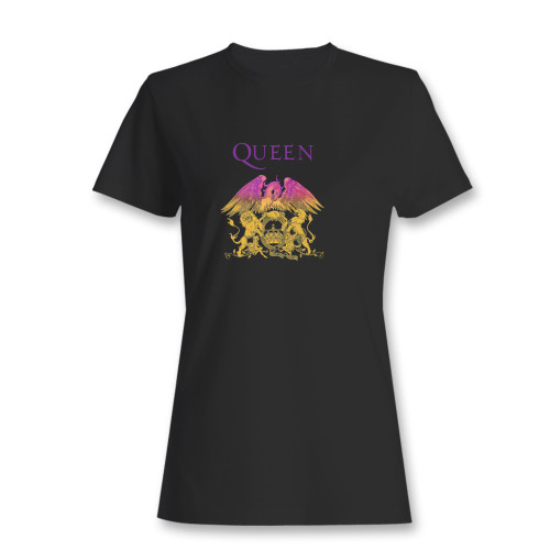 These are queen gradient crest official rock band merch cover inspired women t shirt that are cute tied to the side or paired with a cardigan or jacket for a more styled look. So comfy and classic, they are sure to make your vacation extra magical.